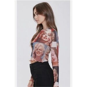 Forever 21 Marilyn Monroe Sheer Top Long Sleeve Crop 1X